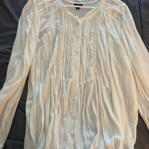 Torrid Cream Button-Up Blouse with Lace Accents